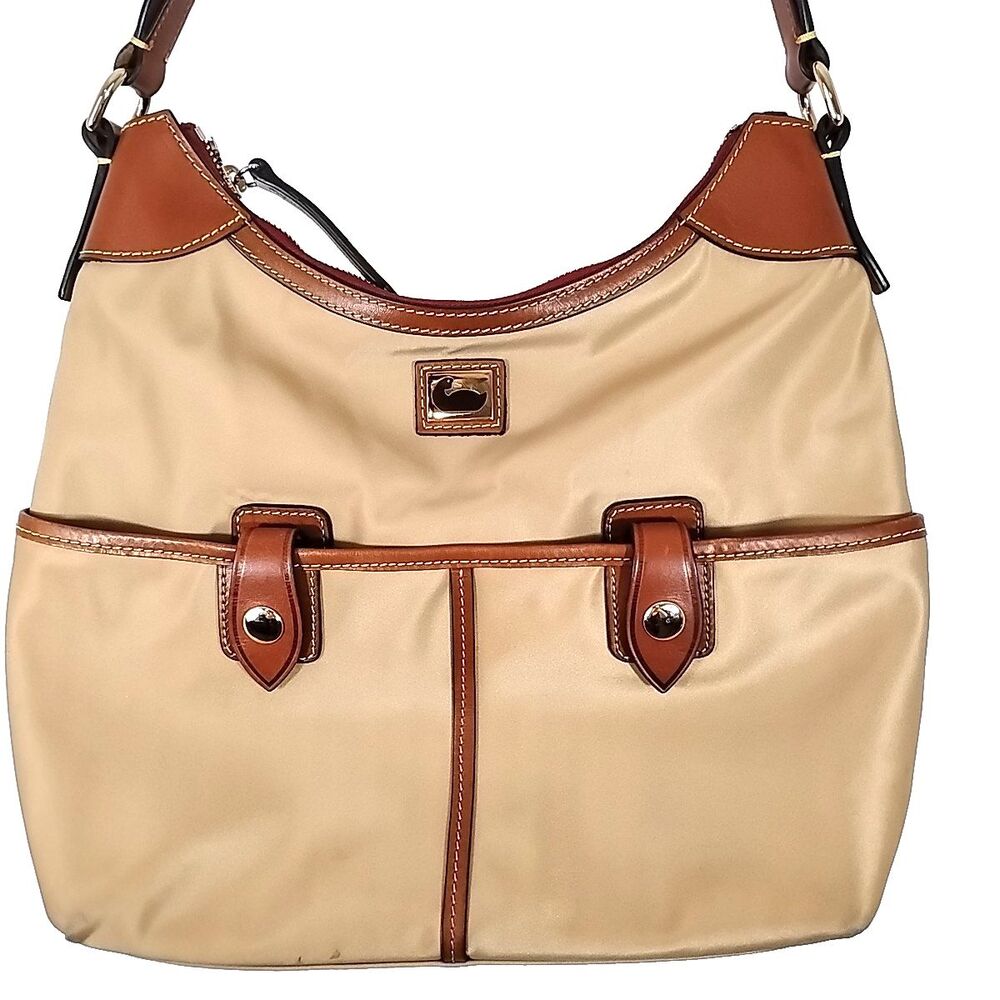 Dooney & Bourke Tan Shoulder Bag Pockets Zip Handbag Purse - Picture 3 of 10